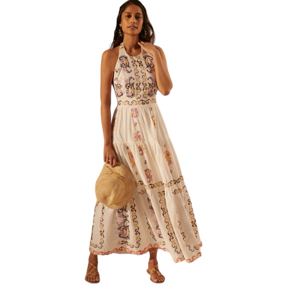 By Anthropologie Medallion Halter Maxi Dress